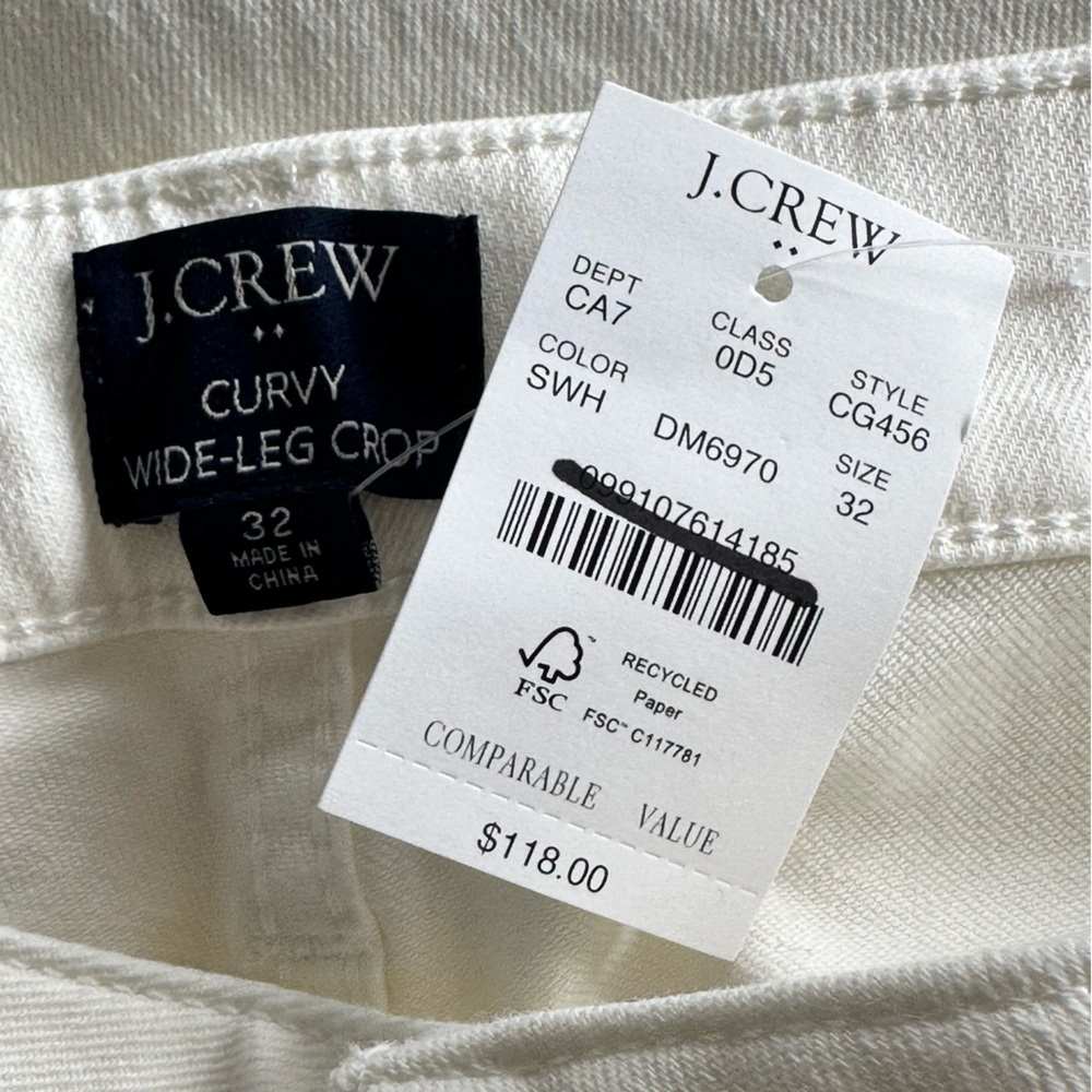 NEW‎ J. CREW Curvy wide-leg cropped jean in all-day stretch in White Size 32 - Picture 7 of 8